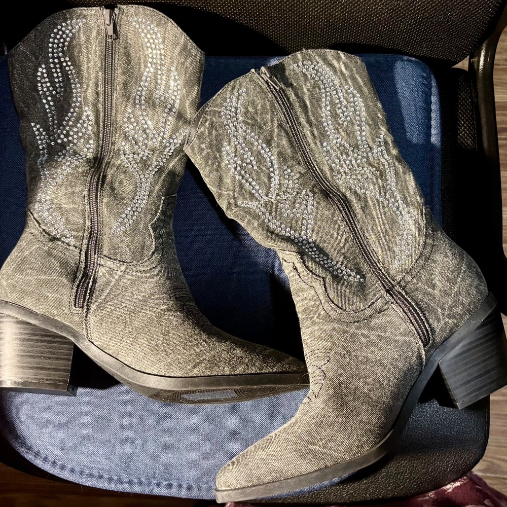 Camo. and Rhinestone Heeled Boots